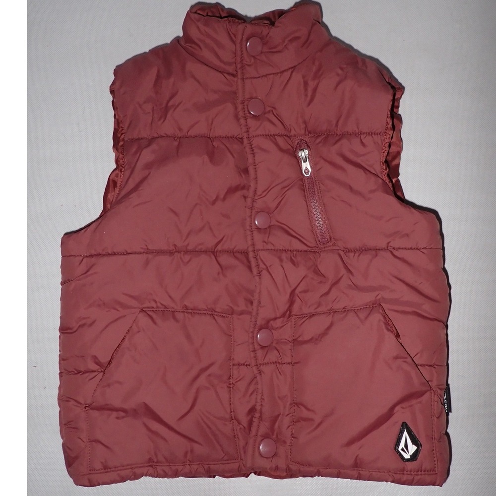 Volcom‎ Kids Rust Red Quilted Puffer Vest Snap Front Mock Neck Size 2T